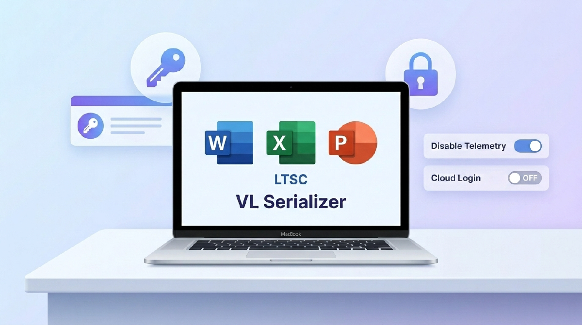 Mac에 Office LTSC를 설치하고 볼륨 라이선스 VL Serializer로 정품 인증하는 과정을 나타난 대표 이미지