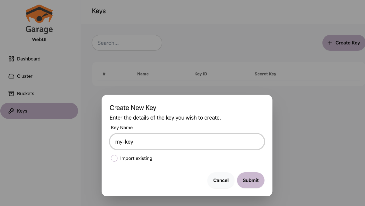 Keys 탭에서 액세스 키를 발급한 결과