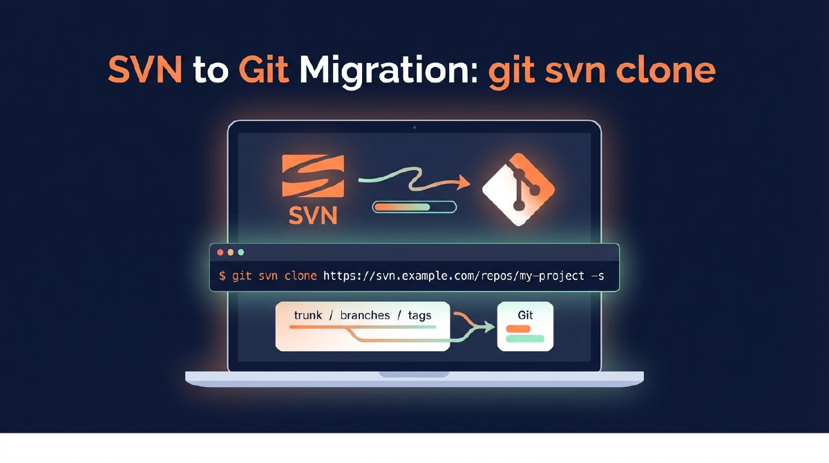 git svn clone으로 SVN 저장소의 trunk·branches·tags를 Git으로 이전하는 과정을 나타난 대표 이미지
